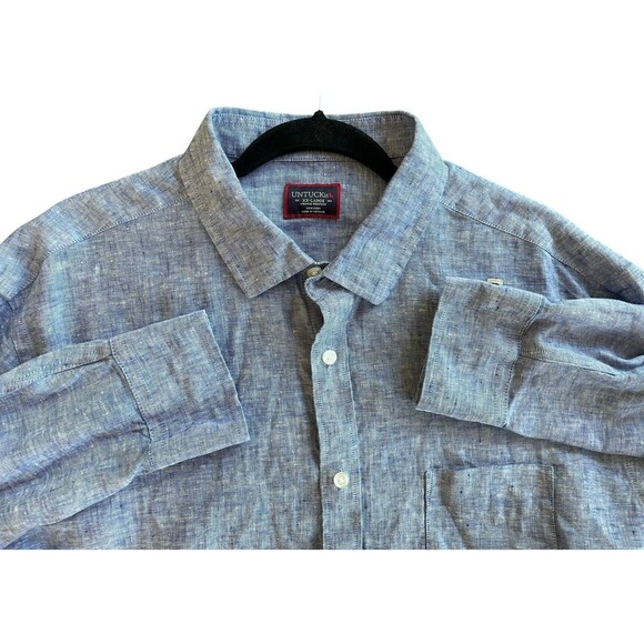UNTUCKit Wrinkle Resistant 100 % Linen Long Sleeve Button Down Shirt XXL Blue - Picture 3 of 11